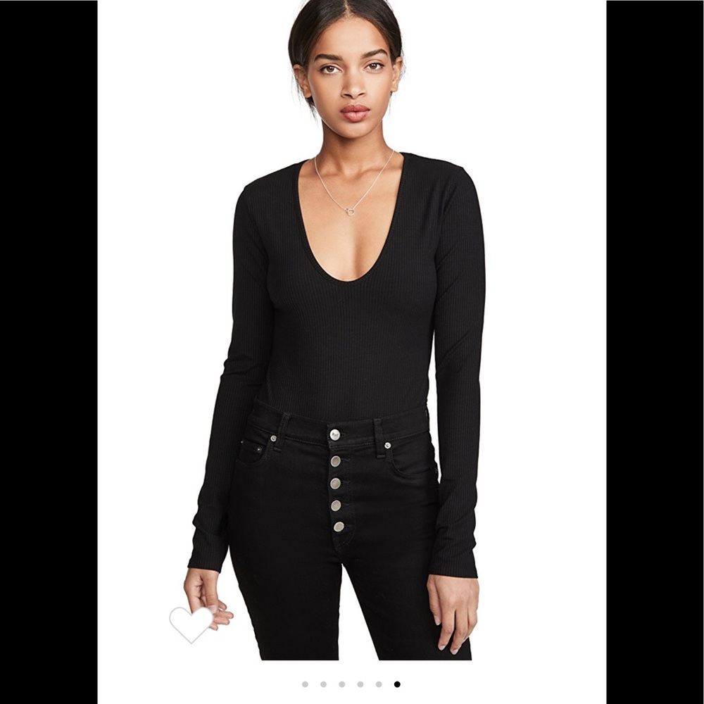 REFORMATION Black Long Sleeve Ribbed Scoop Neck Bodysuit